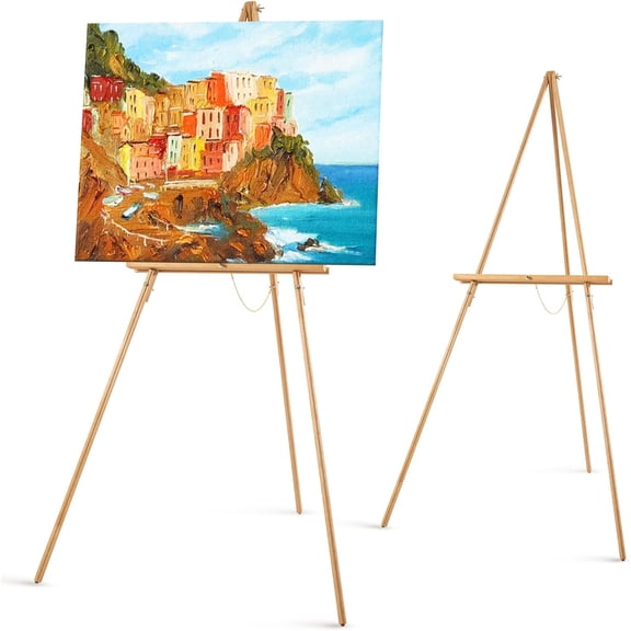Wooden Adjustable A-Frame Tripod Easel Stand for Canvas, Posters, Wedding Signs, and Artwork Display