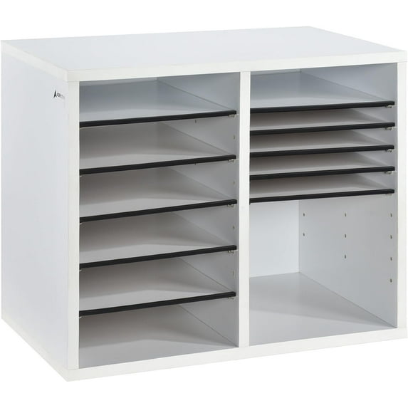 Wooden Adjustable Literature Organizer, 12 Compartment Office Mailbox, or Classroom Literature Organizer, White