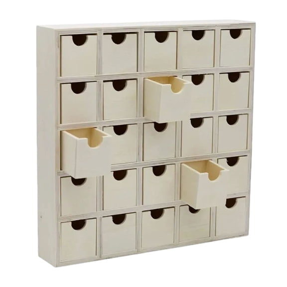 Wooden Advent Calendar 25 Drawer Storage Box, DIY Unfinished Craft Organizer Ready to Decorate, Pre-Assembled Drawer Chest for Christmas Countdown, Jewelry, Office, and Small Item Storage