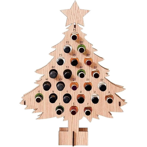 Wooden Advent Calendar Wine Rack, Christmas Countdown Tree-Shaped Display with Beer Bottle Holder