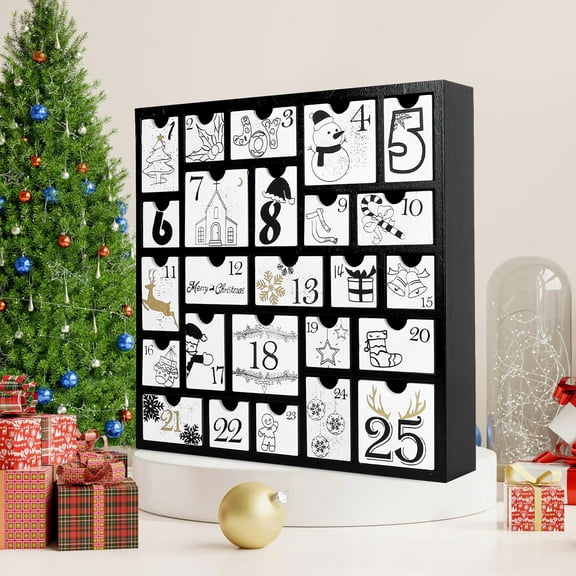 Wooden Advent Calendar with 25 Large Drawers, Christmas Countdown Decorations, Hand-painted Fillable Advent Calendar, Holiday Decorations