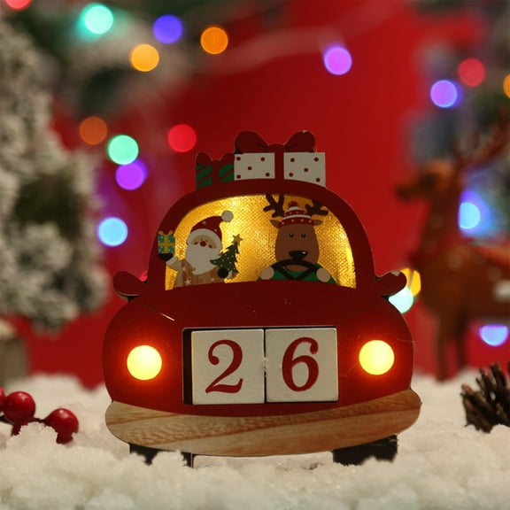 Wooden Advent Calendar with Lights, Christmas Countdown Calendar Decor with Flip Date Blocks for Tabletop, Night Light Holiday Decoration Multicolor