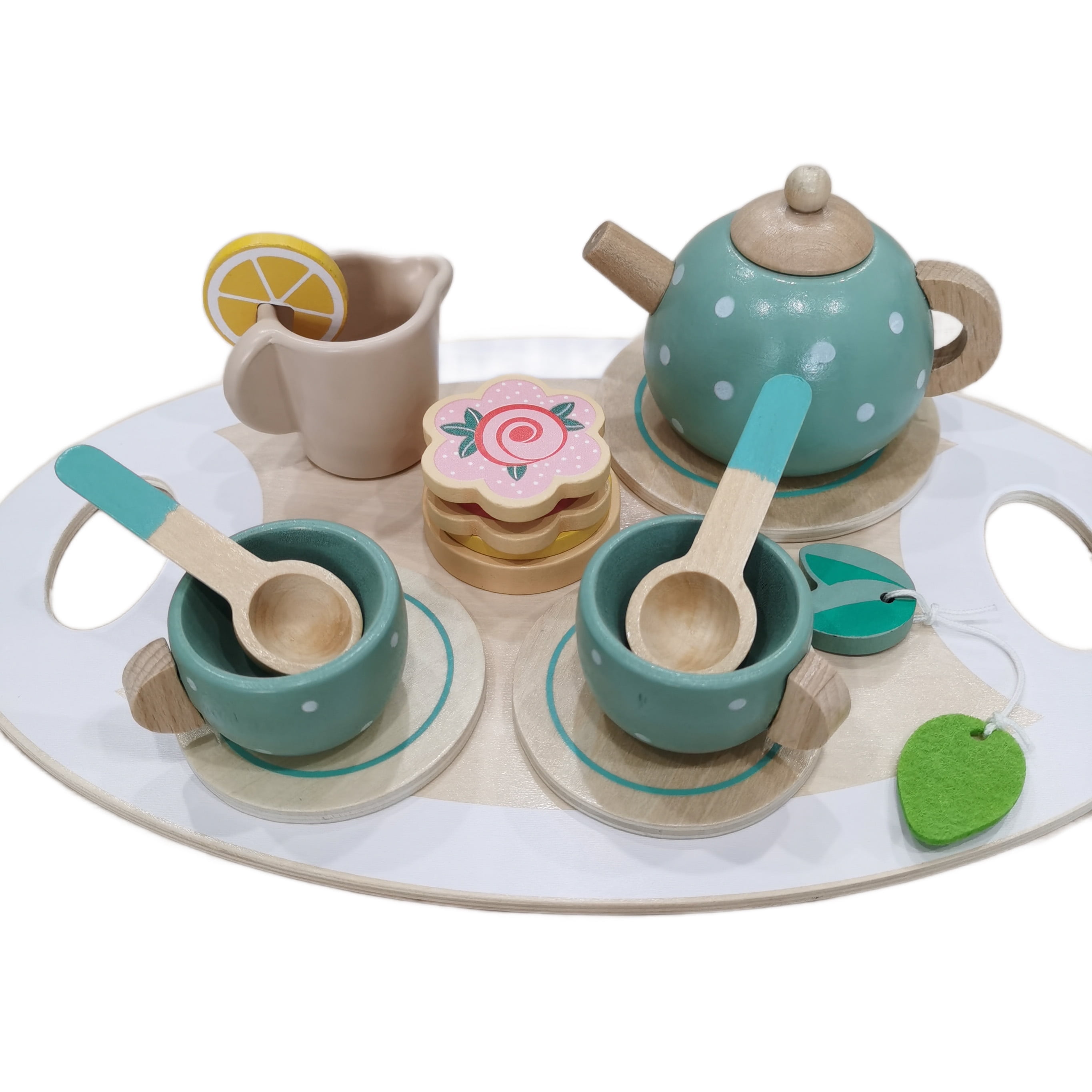 BEACENOV Wooden Afternoon Tea Play Set, Pretend Play Toys, Pretend Tea Party, Toddler Montessori Toys for Baby Girls Gifts