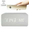 thumbnail image 1 of Wooden Alarm Clock with Qi Wireless Charging Pad Compatible with iPhone Samsung Wood LED Digital Clock Sound Control Function, Time Date, Temperature Display for Bedroom Office Home, 1 of 10