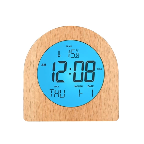 Wooden Alarm Clock for bedroomsBattery Operated with Snooze Function and Backlight,LCD time,Date,Temperature Display, C/F Switch,12/24hour,Round Simple Design,eco-Friendly