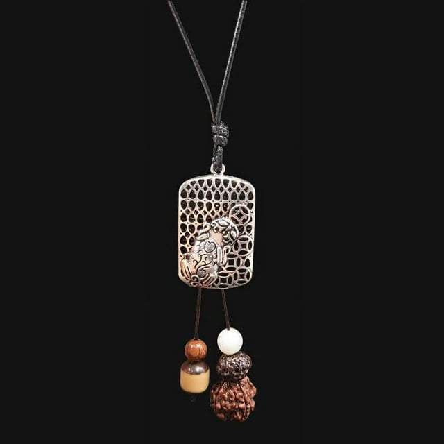 Wooden Alloy Vintage Leather Rope Sweater Chain Cotton Hemp Garment Pendant Long Ladies Necklace-F-type Pixiu