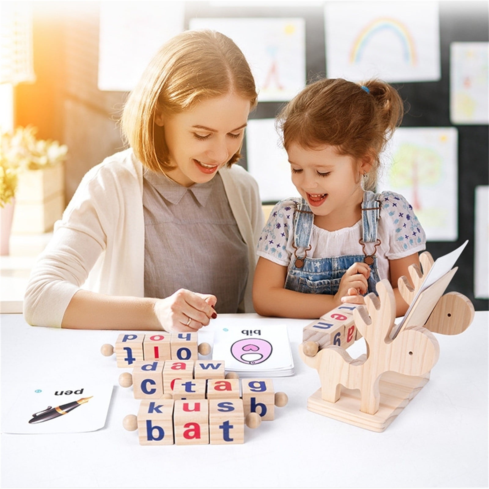 Wooden Alphabet Blocks Set | Educational Toy for Kids | 40 Word Cards ...