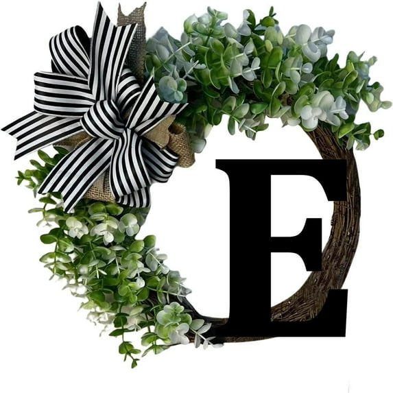 Wooden Alphabet Letter Decorative Wreath 38cm with Bow Door Hanging Wall Decor for Home Wedding Garden Welcome Sign