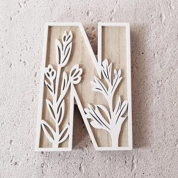 Wooden Alphabet Letters 4.9 Inch, Layered Floral Boho Wood Letter Set for Wall Decor, Rustic Name Sign Nursery Initials, DIY Crafts, Wedding, Birthday, and Home Decoration (N)