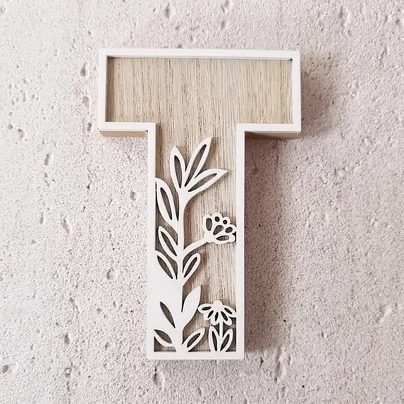 Wooden Alphabet Letters 4.9 Inch, Layered Floral Boho Wood Letter Set for Wall Decor, Rustic Name Sign Nursery Initials, DIY Crafts, Wedding, Birthday, and Home Decoration