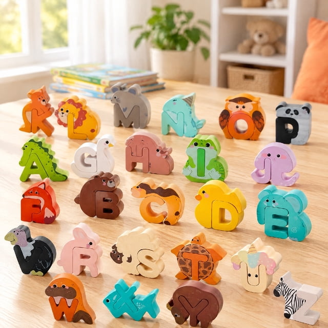 Wooden Alphabet Letters Blocks, A-Z ABC Learning Blocks for Toddlers ...