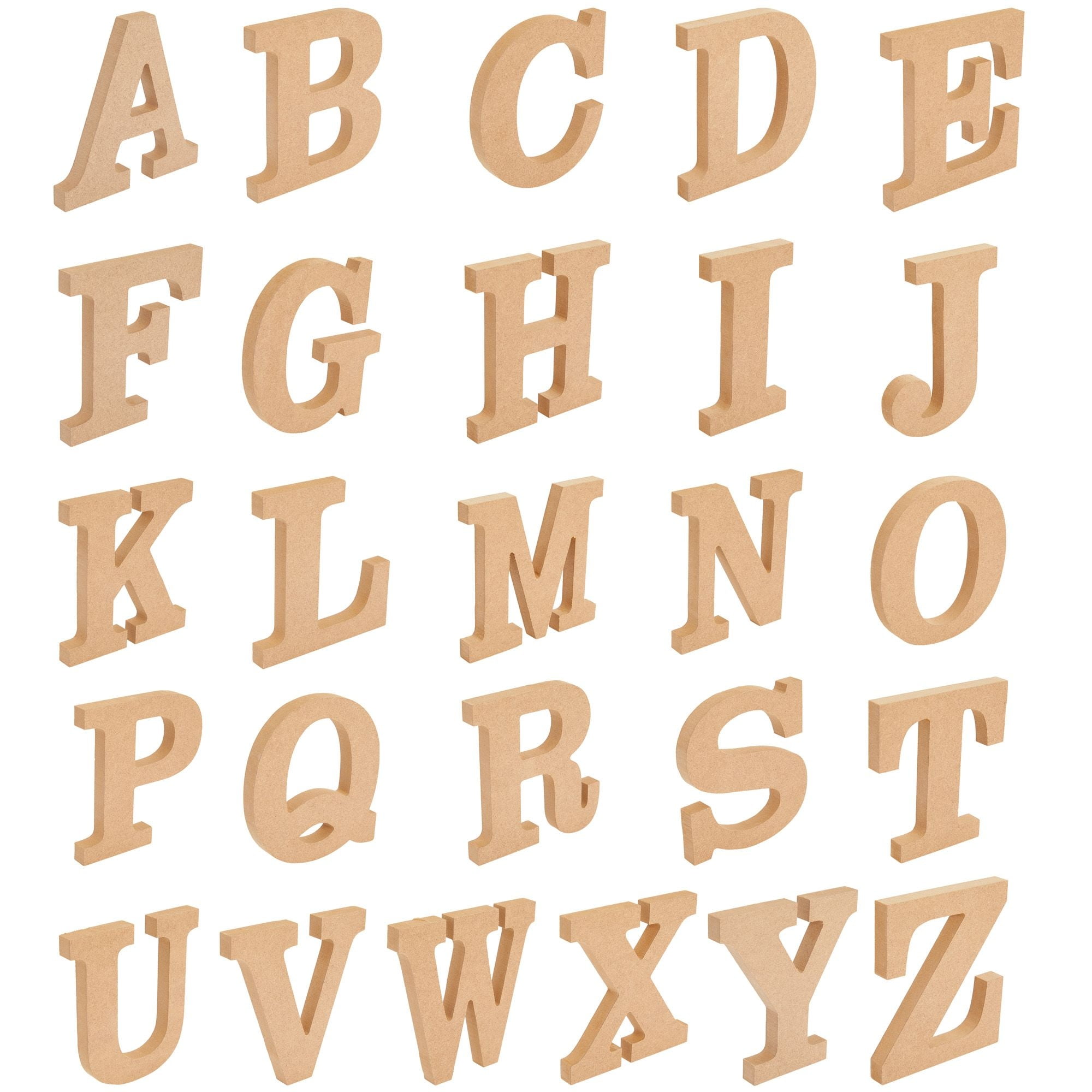 Wooden Alphabet Letters for DIY Crafts, 3D Letters for Home Wall Decor (4  In, 2 of each Letter, 52 Pieces) 