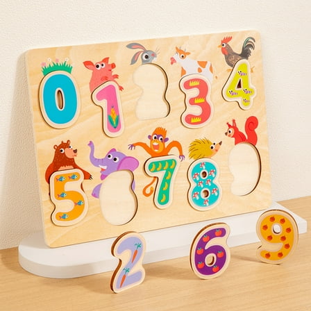 Wooden Alphabet Numbers Shapes Puzzle Board 11.8 Inch Educational Toys for Toddlers Preschool Learning Matching Game Gift(A)