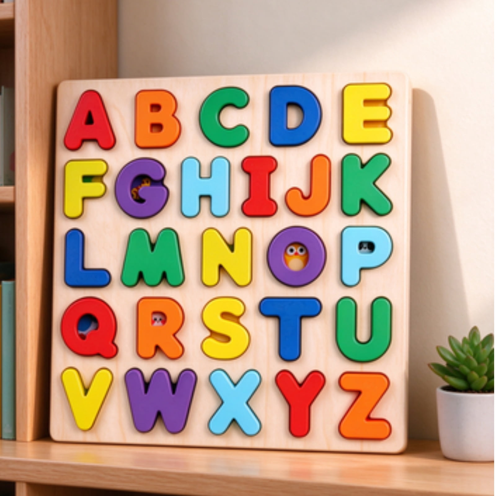 Puzzle Pattern Letters Wooden Alphabet Puzzle Board, Colorful Letter Matching Puzzle with ...