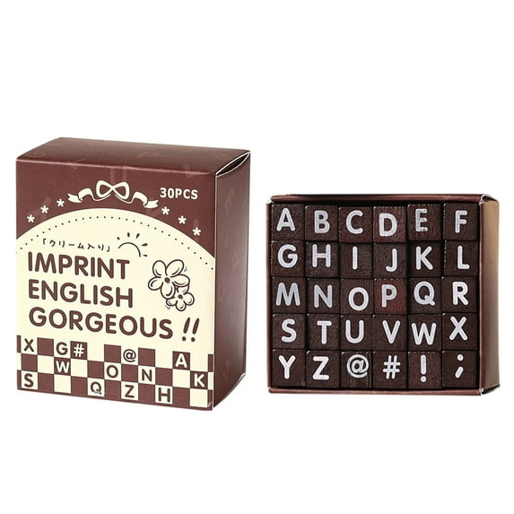 Wooden Alphabet Rubber Stamp Set, A-Z Letter Stamps for Card Making, DIY Crafts, Scrapbooking 30 Pcs A