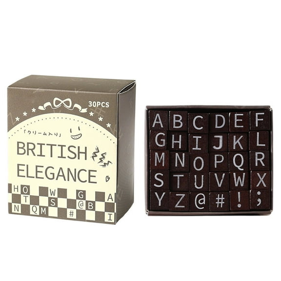 Wooden Alphabet Rubber Stamp Set with Ink Pad, 30-Piece Uppercase Letters A-Z & Symbols for DIY Journaling, Scrapbooking, Cards and Gift Tags