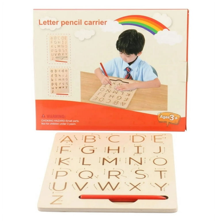 Wooden Alphabet Tracing Board, Double-Sided Wood Letters Tracing Tool Learning to Write ABC Educational Montessori Toys Game Gift, Size: 08 in