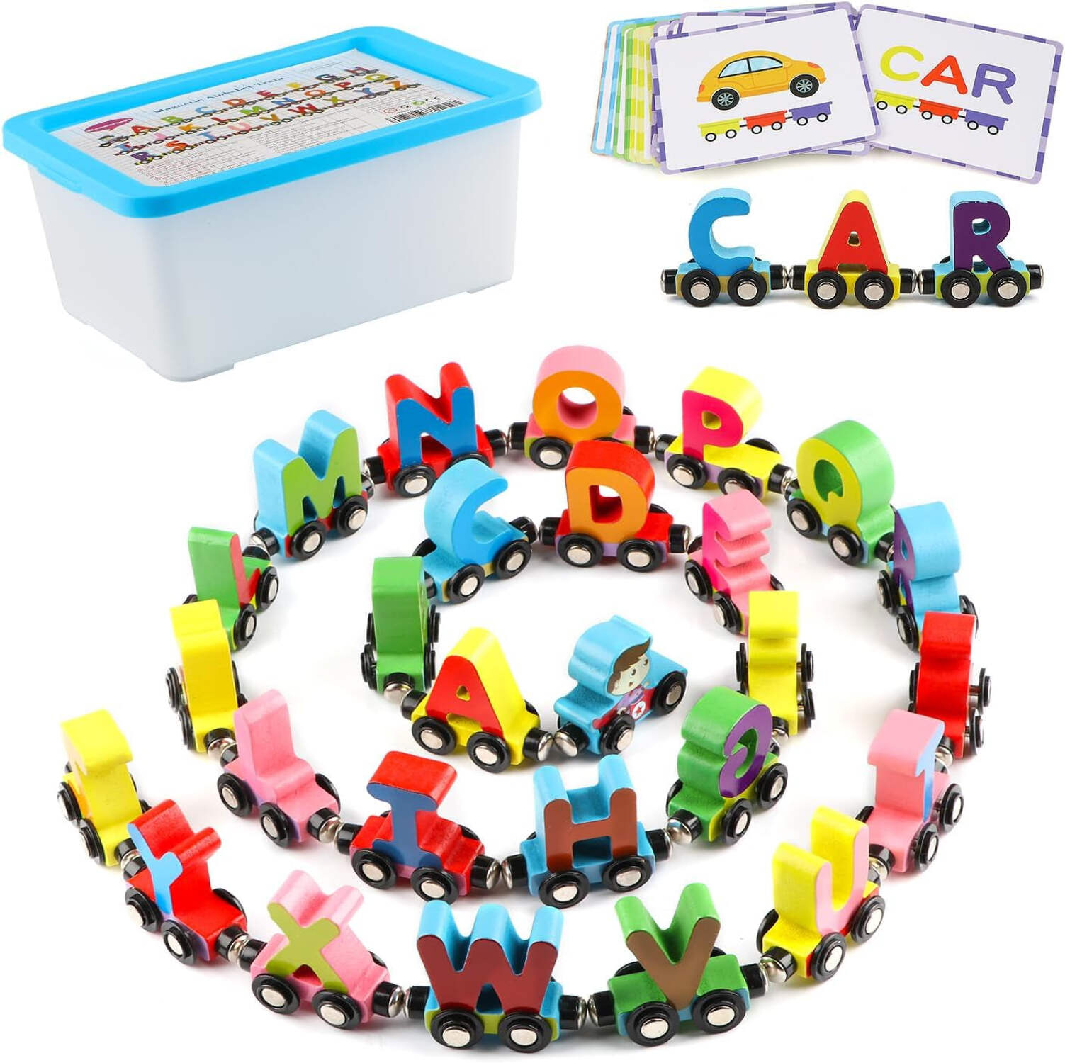 Wooden Alphabet Train Toy 27 PCS Magnetic Alphabet ABC Letter Train Set ...