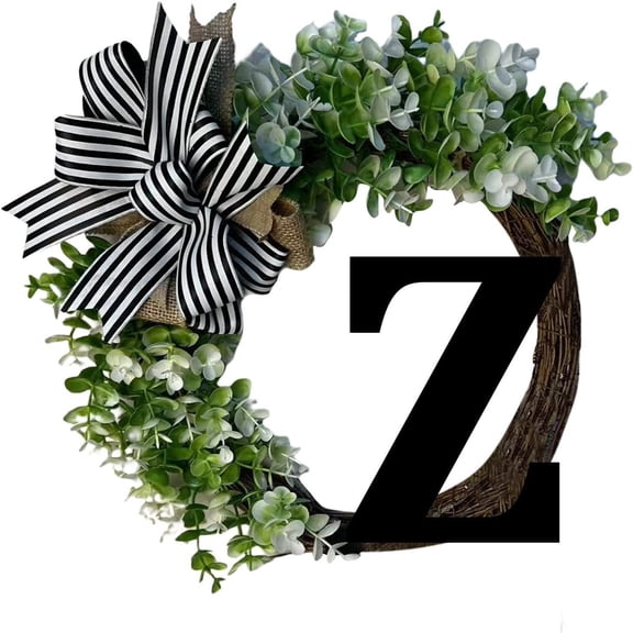 Wooden Alphabet Wreath, Decorative Letter Door Hanging with Bow, Front Door Welcome Sign for Home Decor, Wedding Party Wall Decoration, Personalized Initial Wall Art(Z)