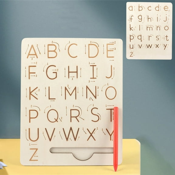 Wooden Alphabet Writing Board Toys Double Sided Letter Tracing, Handwriting Practice Learning Board Toys Motor Skill Development Board Toys Reusable Durable Design Board Toys