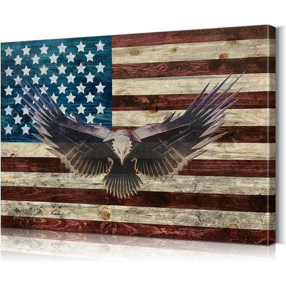 Wooden American Flag Eagles Poster Military Decor Wood American Flag Wall Decor American Flag Wall Art Army Decor Patriotic Wall Decor Ready to Hang for Bedroom Decor Home Decor (12''''H x 18''''W)