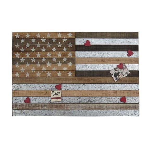 Wooden American Flag with Galvanized Metal Accent & Red Heart Magnets