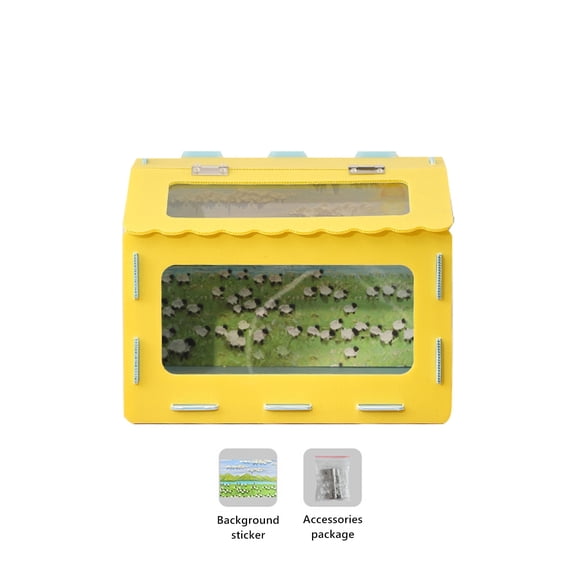 Wooden Amphibian Habitat Terrarium Kit Complete Ventilated Enclosure With Natural Background Accessories(Yellow-45X4.5X35Cm)