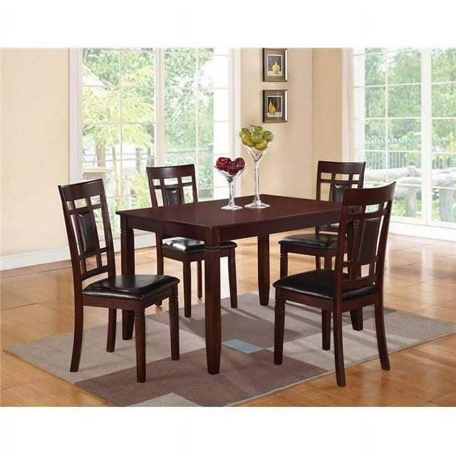 Wooden And Leather 5 Pieces Dining Set In Brown And Black