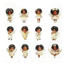 Wooden Angel Ornament Set with Curly Hair, 12 PCS Smiling Cherub Tree Decor, Inclusive Christmas Gift Idea(A)