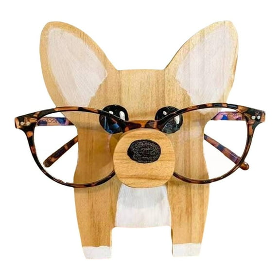 Wooden Animal Glasses Holder, 5.9x5.9 in, Fun Display for Eyewear, Desk or Nightstand Organizer