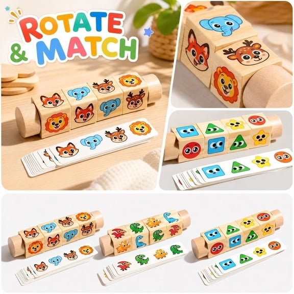 Wooden Animal Rotating Puzzle – Toddler Fine Motor Skills Toy for 1-3 Year Old, Spin & Match Game for Travel, Preschool Sensory Learning(C)