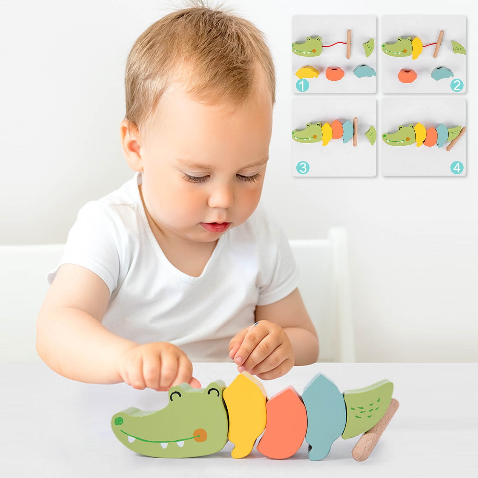 Wooden Animal Threading Blocks Set - Educational Toddler Fine Motor ...