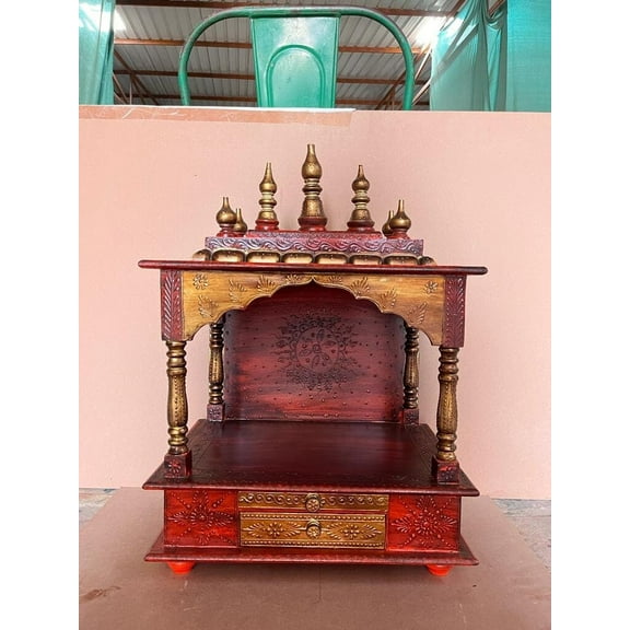 Wooden Antique Look Pooja Mandir For Home And Office / Ethnic Jodhpuri Mandir / Wall Hanging And Table Top / Diwali Pooja And Housewarming