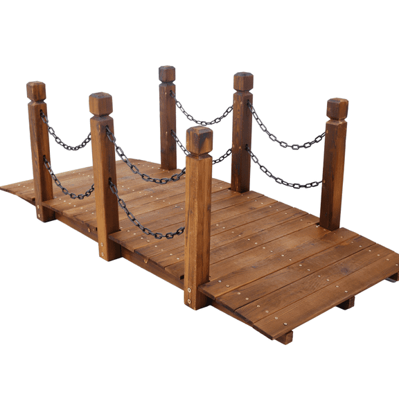 Wooden Arc Bridge Stained Brown Easy Assembly Chain Railings Garden Pond