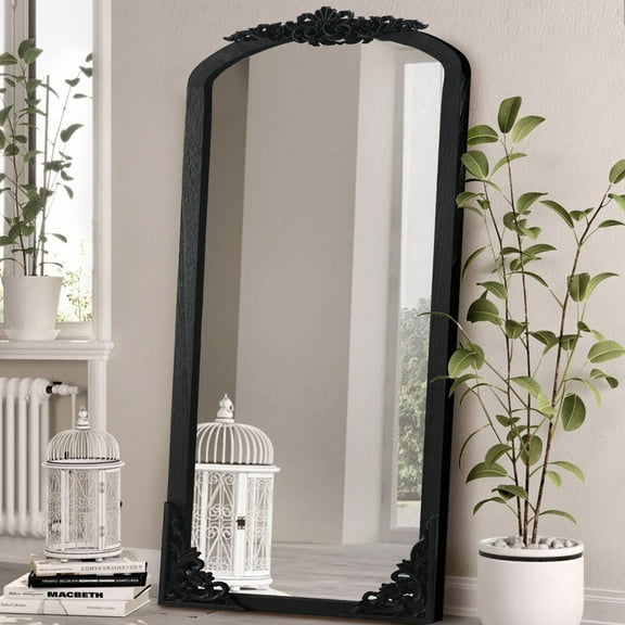 Wooden Arch Mirror Wall Mirror Vintage Decorative Mirror for Living Room Bedroom 71"x31",Black