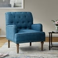 thumbnail image 1 of Wooden Armchair Nailhead Trim Carved Legs Comfy Accent Chair Tufted Back Home Living Room Blue, 1 of 6