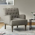 thumbnail image 1 of Wooden Armchair Nailhead Trim Carved Legs Comfy Accent Chair Tufted Back Home Living Room Grey, 1 of 6