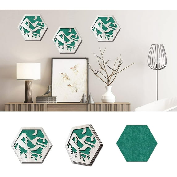 Wooden Art Acoustic Panels Forest Cutout Green Felt Sound Absorbing Panels Soundproof Wall Panels Decorative Acoustical Wall Panels for DIY Making