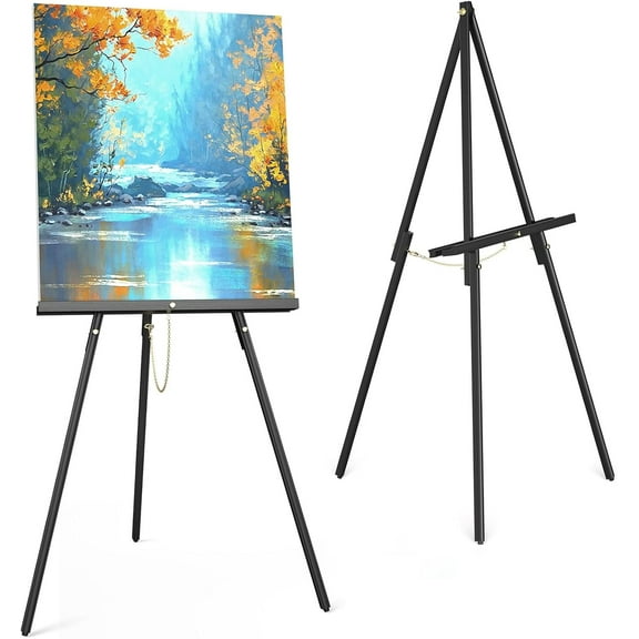 Wooden Art Easel Stand - 63" Portable Tripod Wood Artist Easel - Adjustable Floor Poster Stand for Painting, Display Show, Wedding - Black