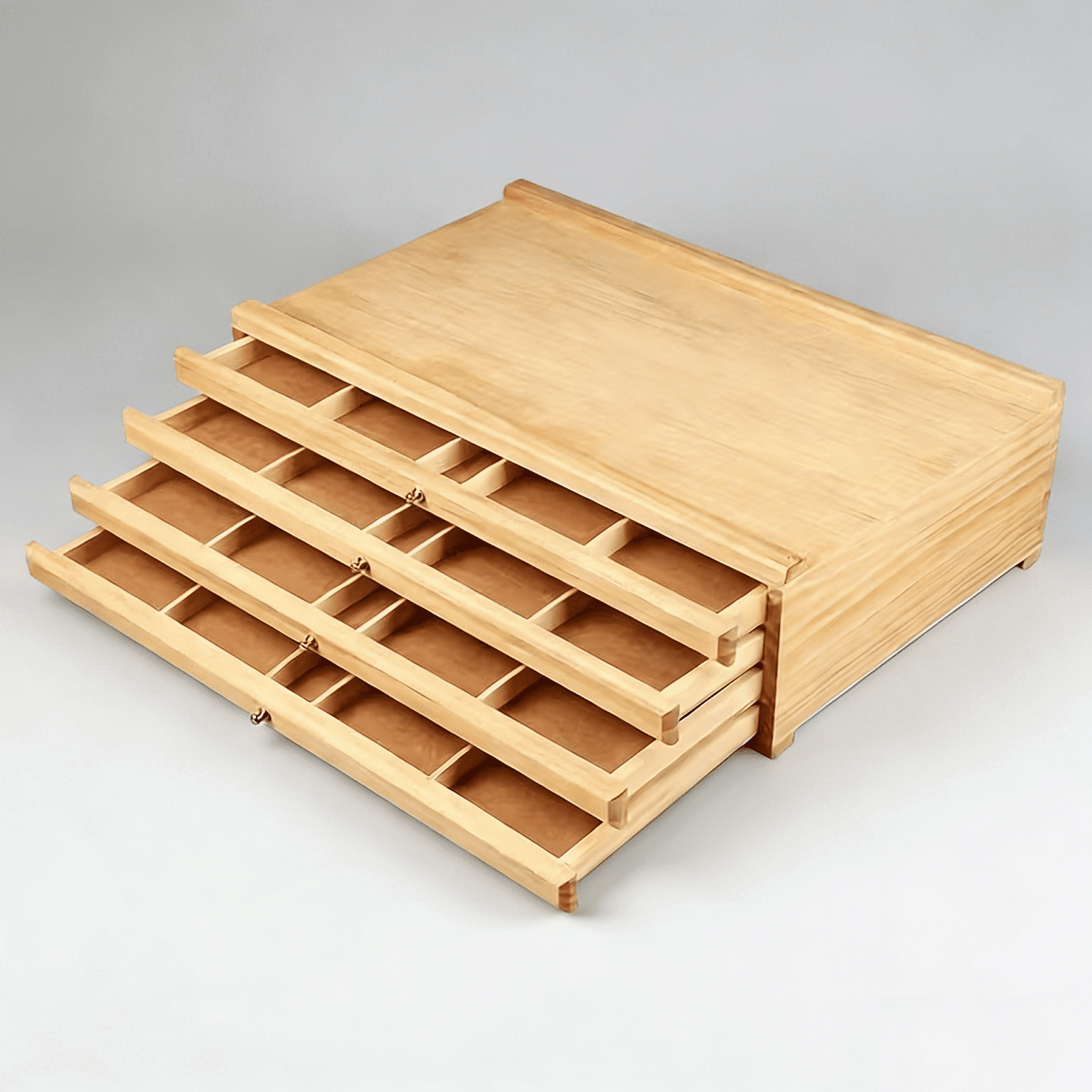 Wooden Art Supply Organizer, 4-Tier Drawer Storage Box, Natural Birch, Stackable Craft Caddy for Pencils Brushes Tools