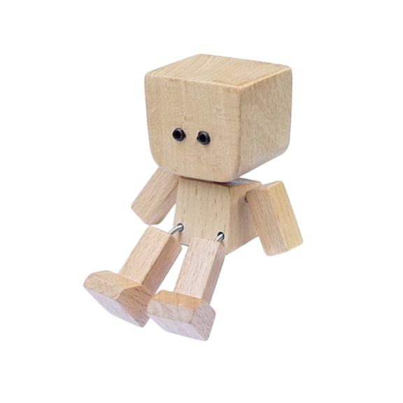 Wooden Articulated Figurine – Interchangeable Expression Blocks for Desk Decoration & Creative Display