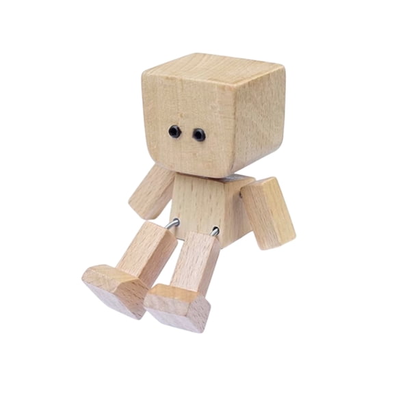 Wooden Articulated Robot Figure with 10 Interchangeable Expression Faces DIY Desk Toy for Stress Relief Home and Office Decor Creative Gift for Adults