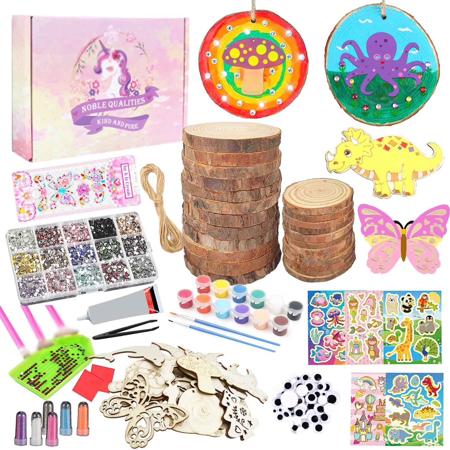Lateefah Wooden Arts and Crafts Kits for Kids Ages 8-12, 24 Wood Slices with Diamond, DIY Creative Art Toys for Girls Boys, Valentines Arts&Crafts
