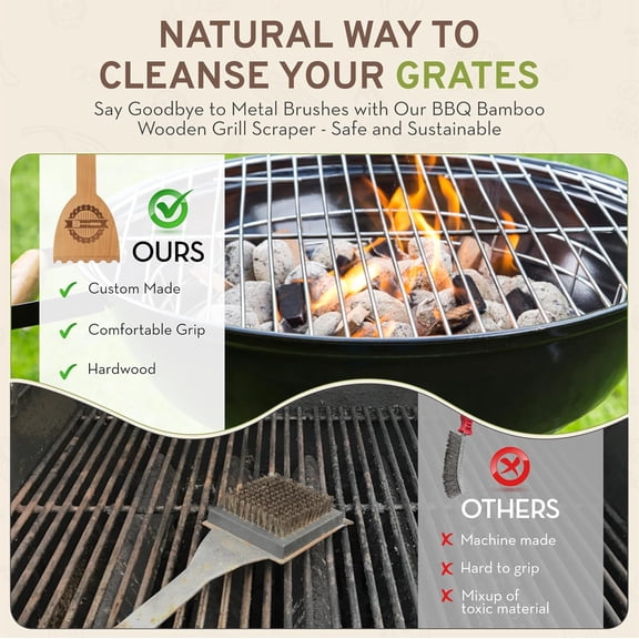 Wooden BBQ Grill Scraper Beech Wood Griddle Cleaner for Traeger and Other Grills, No Metal Bristles, Safe and Durable Grill Cleaning Tool with Grooved Edge$$Garden & Patio