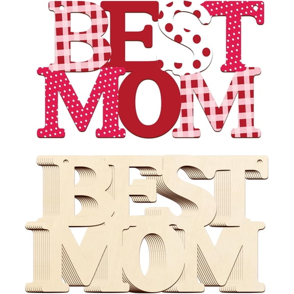 Wooden BESTMOM Letter Ornaments to Paint 7 Inch, Large Size Mothers Day Wooden Cutout DIY Blank Unfinished Wood Discs Mother's Gifts Ornament for Crafts Hanging Decorations(10PCS)