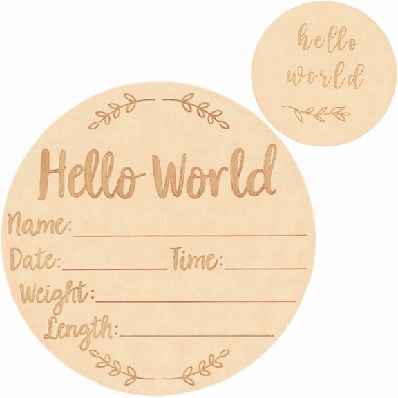 Wooden Baby Announcement Sign, 5.9Inches Hello World Newborn Signs, Double Sided Birth Announcement Sign, Lovely Babies Name Plaques for Photo Prop Ba-by Shower Hospital Nursery Gift.