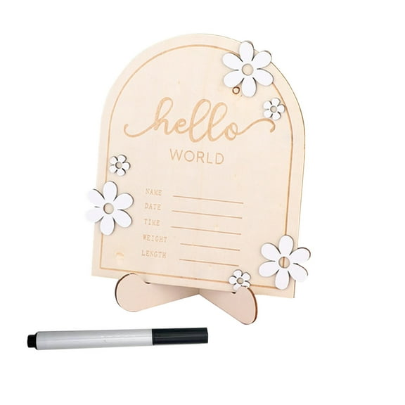 Wooden Baby Announcement Sign, Newborn Welcome Sign Hello World Baby Sign, Birth Announcement Round Name Plaque for Nursery Decorations, Photo Props, Keepsake,B
