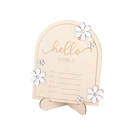 Wooden Baby Announcement Sign, Newborn Welcome Sign Hello World Baby Sign, Birth Announcement Round Name Plaque for Nursery Decorations, Photo Props, Keepsake,A