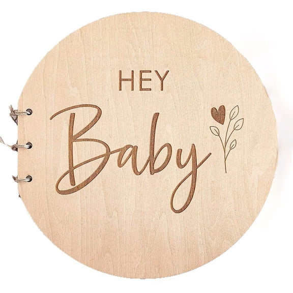 Wooden Baby Christening Book with Solid Wood Cover, Growth Record Guestbook, Customizable Engraving for Baby Memorial Keepsake