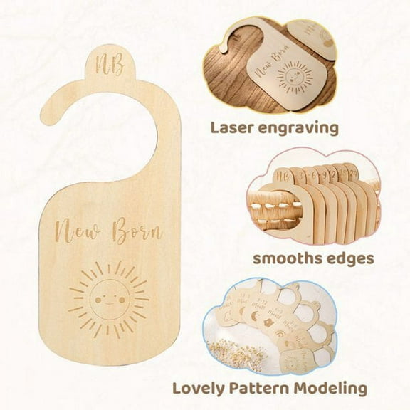 Wooden Baby Closet Size Divider Organizer Hanger Clothing Dividers for Newborn Nursery Decor Infant to 24 Months